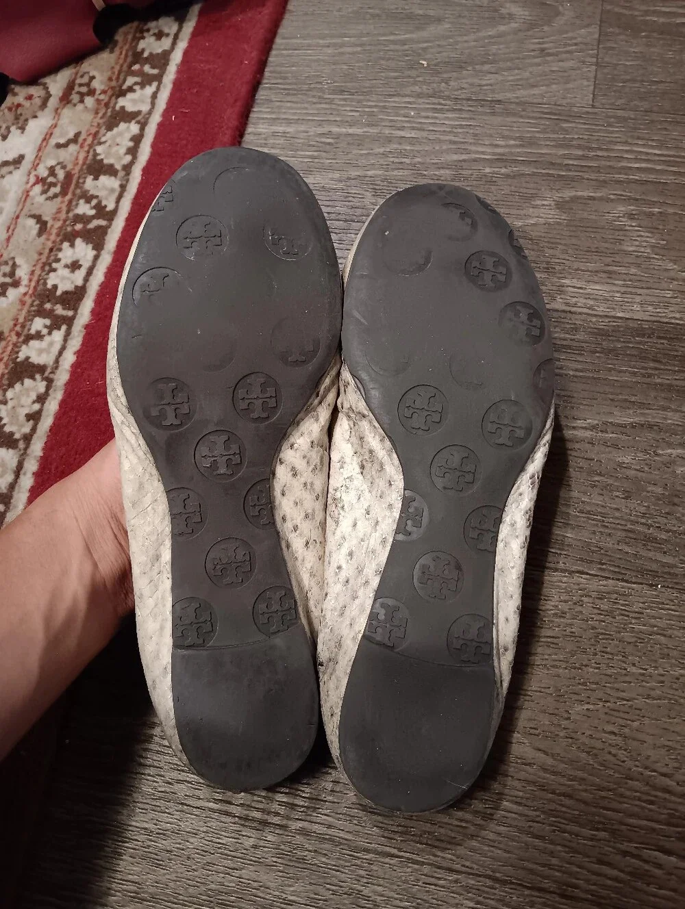 Tory Burch Cream Snake-Print Elastic Ballet Flats